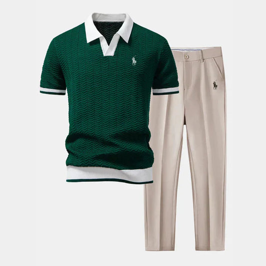 R&L | V-Neck Polo & Slim Fit Tapered Pants Set