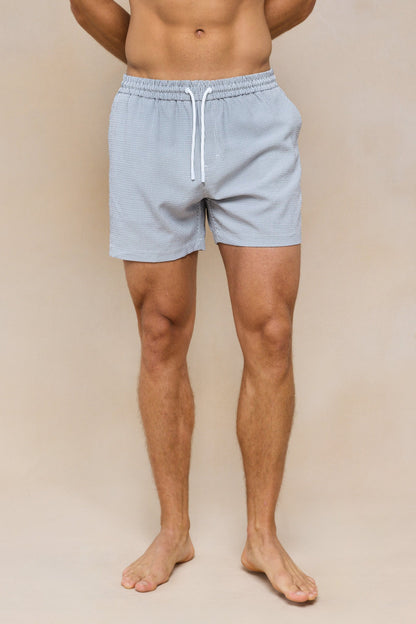 Vittorio Seersucker Swim Short - Black/White