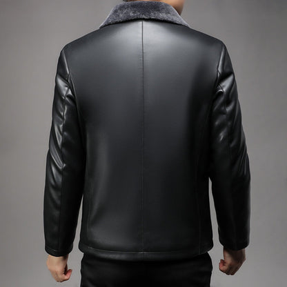 Old Money Thickened Fur Collar Leather Jacket