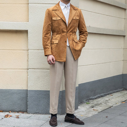 Old Money Italian Slim Fit Velvet Suede Jacket